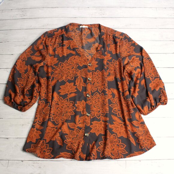 Maurices Women's Sheer Chiffon Tunic Top Size XXL 3/4 Sleeves Floral Blouse - Picture 1 of 5